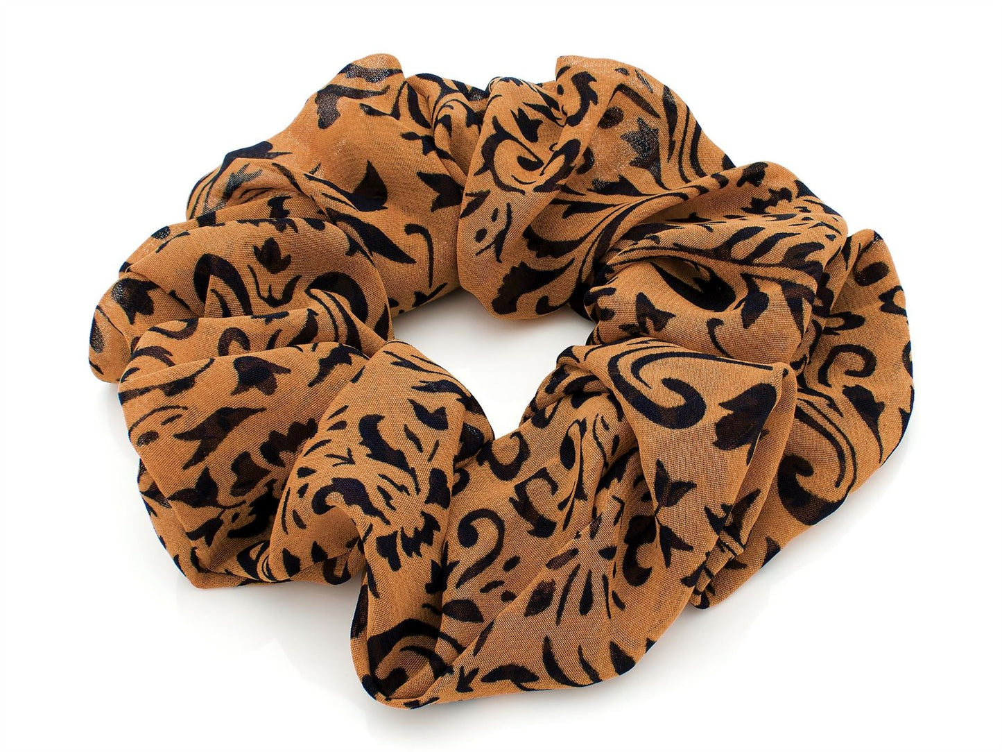 Brown Black Floral Fabric Hair Scrunchie Hair Band Elastic Bobble Accessory