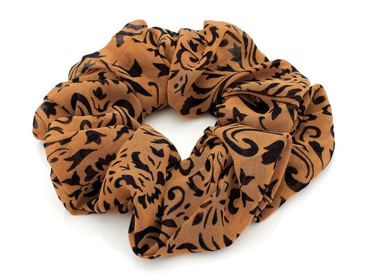 Brown Black Floral Fabric Hair Scrunchie Hair Band Elastic Bobble Accessory