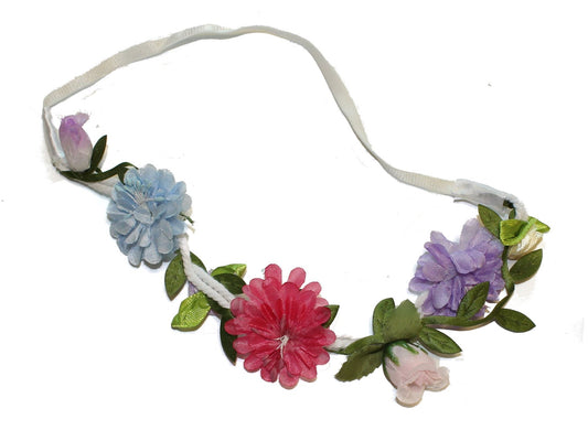 Blue Pastel Flower Garland Crown Headband Elastic Hair Band Summer Festival