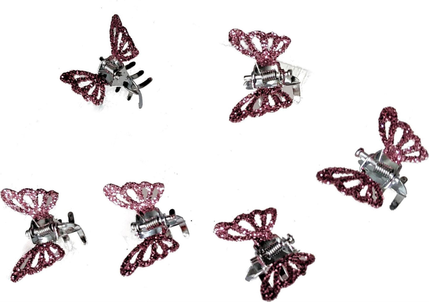 6 Small Mini Tiny Metal Pink Glitter Butterfly Hair Claws Clips Clamps