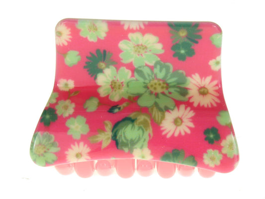 4cm Small Pink Ditsy Daisy Acrylic Plastic Hair Claw Clamp Bulldog Clip