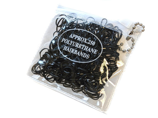 250 Small Black Polyurethane Elastic Bands Cornrows, Braids, Plaits, Dreads