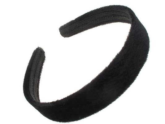 2.5cm Black Short Pile Velvet Alice Band Hair Band Headband No Teeth