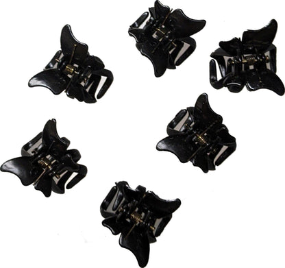 Pack of 6 Small Mini 2cm Black Plastic Butterfly Hair Claws Clips Clamps