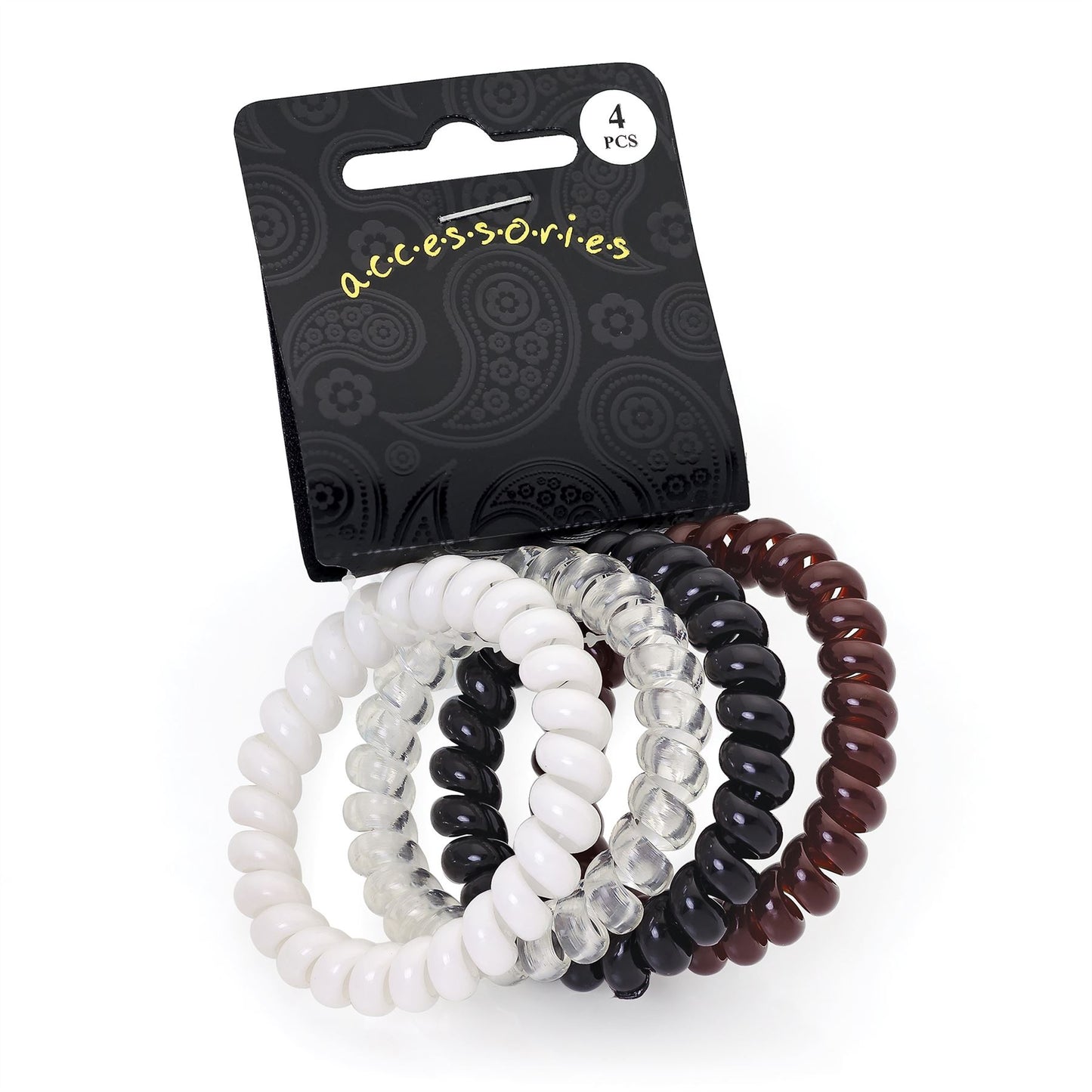 Brown Black White Telephone Coil Elastic Scrunchie Hair Bobbles Ponytail