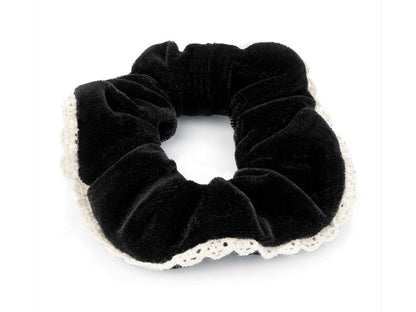 Soft Navy Velvet Lace Trim Hair Scrunchie Bobble Elastic Hair Band