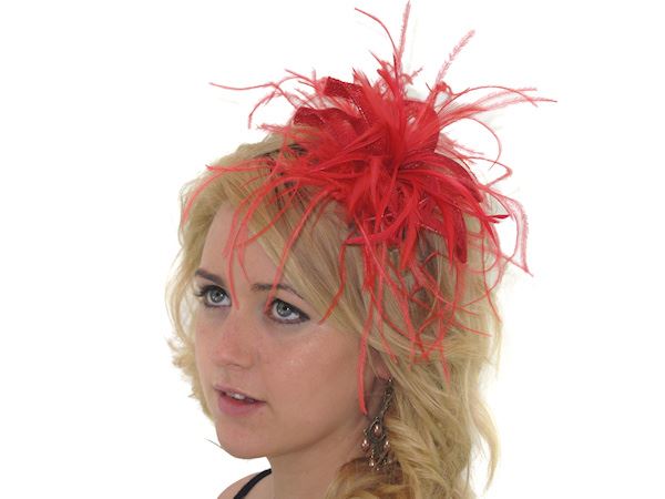 Red Star Flower Feather Hair Comb Slide Fascinator Weddings Races