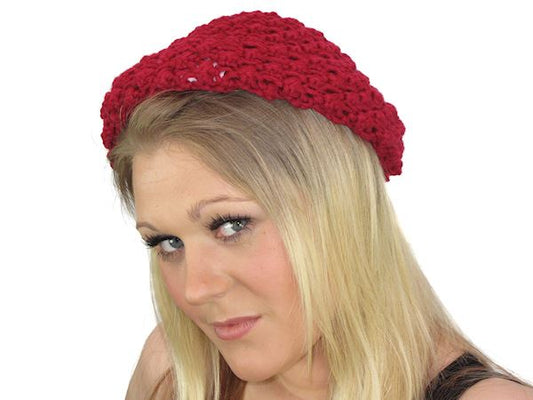 Ladies Womens Soft Warm Winter French Style Burgundy Crochet Beret Hat