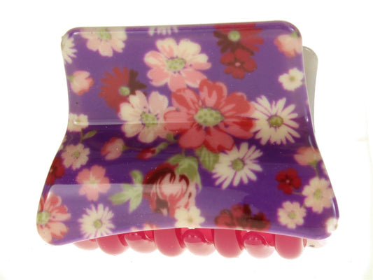 4cm Small Purple Ditsy Daisy Acrylic Plastic Hair Claw Clamp Bulldog Clip