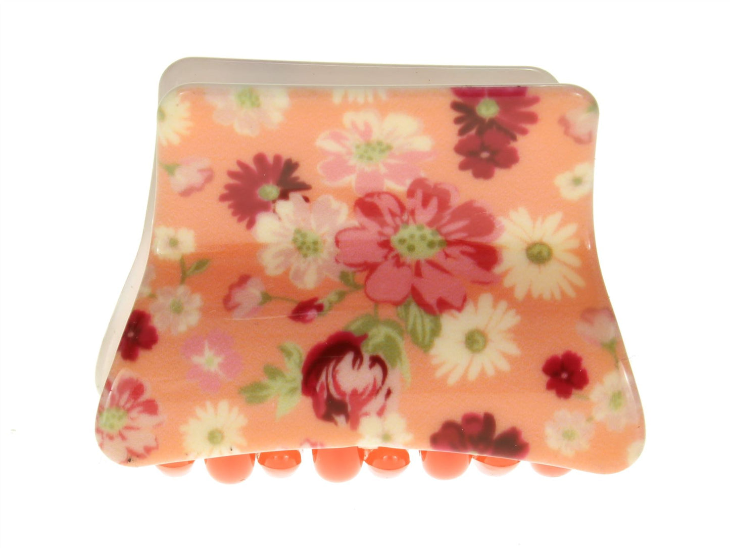 4cm Small Peach Ditsy Daisy Acrylic Plastic Hair Claw Clamp Bulldog Clip