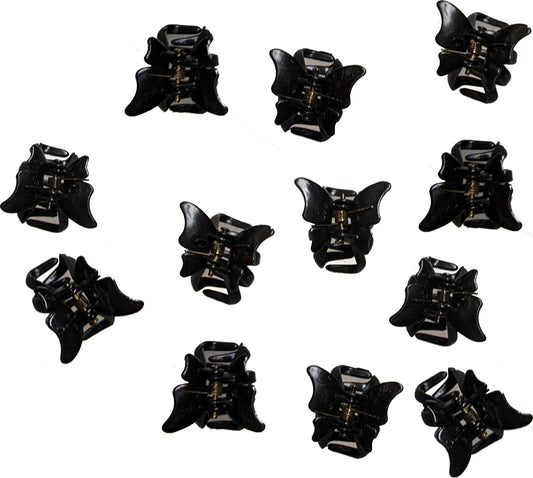 12 Black Mini Small Butterfly Hair Claw Clips Clamps