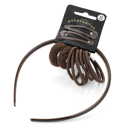 Brown School Snap Hair Band Clips Headband Elastic Bobble Ponio Donut Girls