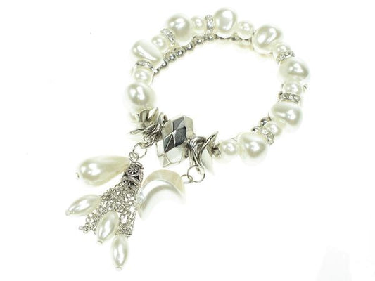 Faux Pearl Dangling Charm Elasticated Stretch Bracelet Bangle Bridal