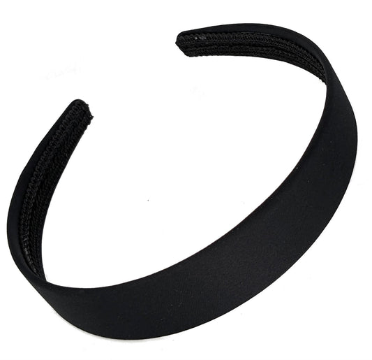 2.5cm (1") Black Matte Satin Covered Plastic Alice Hair Band Headband No Teeth