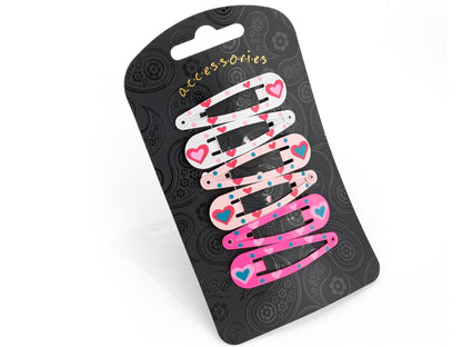 4.75cm Pink White Heart Pattern Metal Snap Hair Clip Bendies Hair Slides