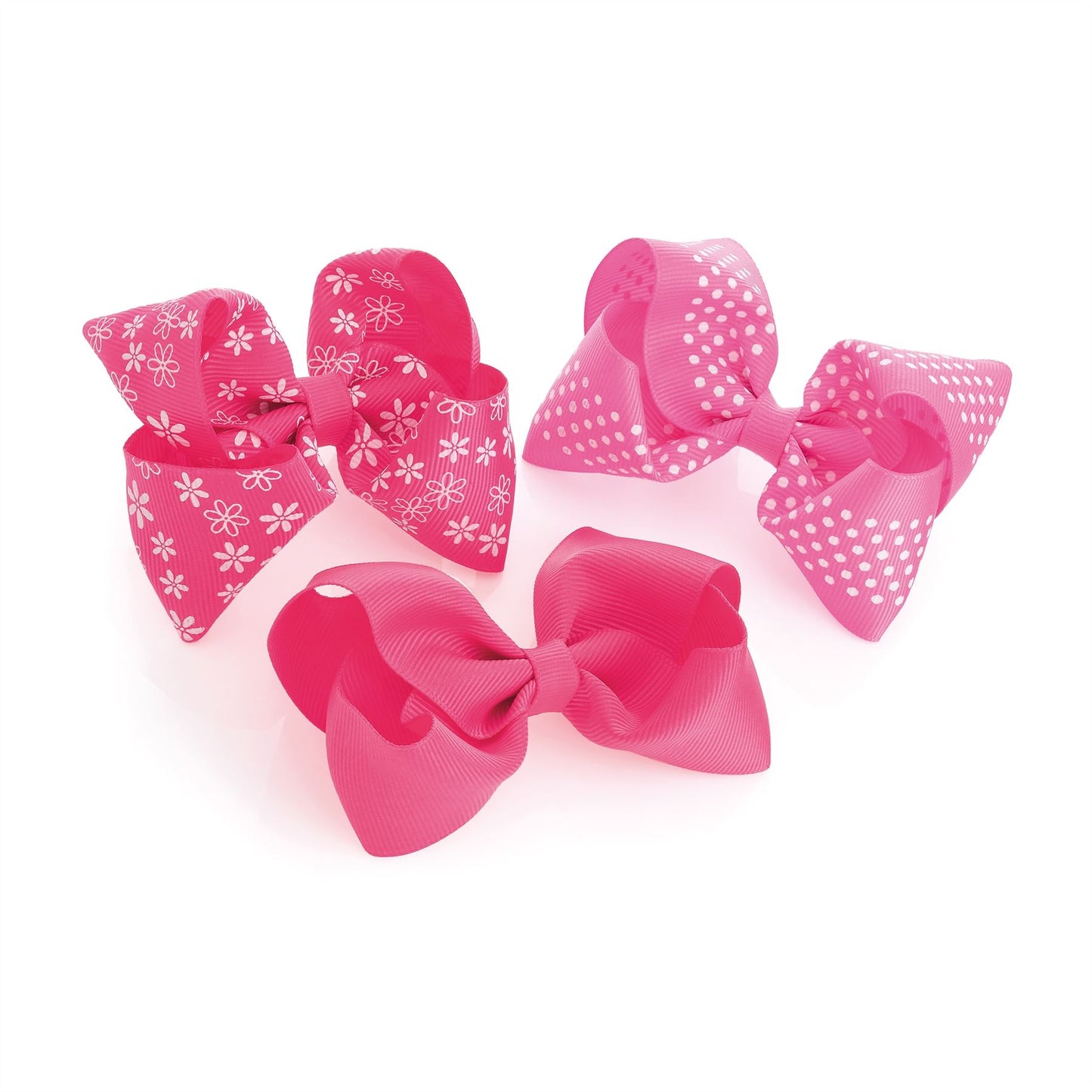 8cm Pink Flower Polka Fabric Ribbon Bow 4.5cm Jaw Beak Clip Hair Slide