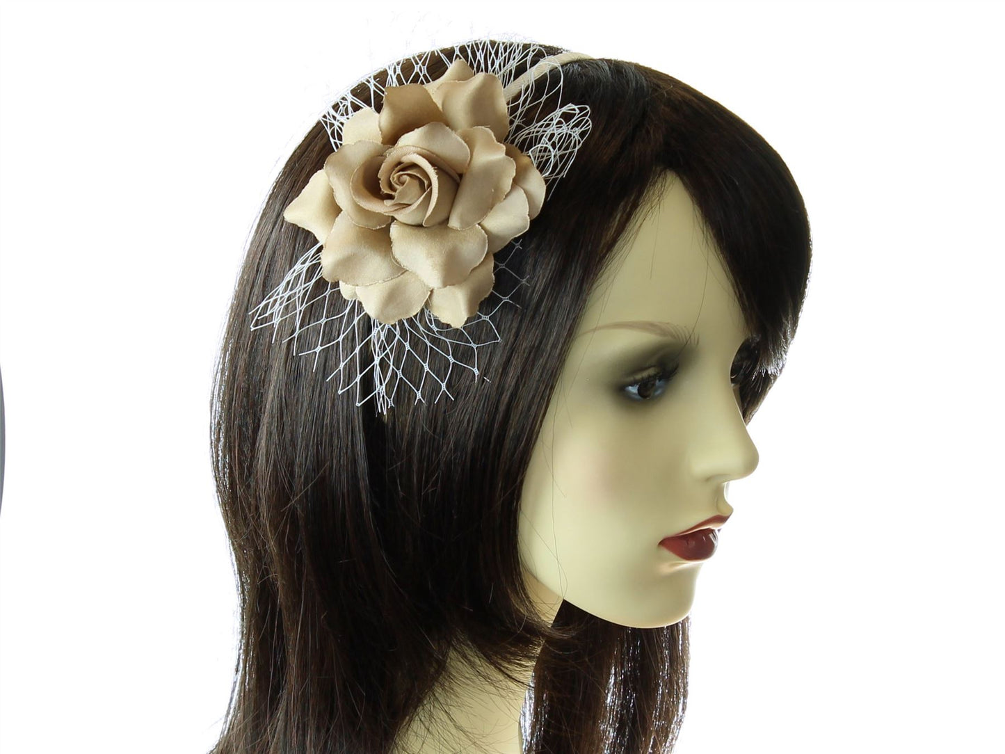 Light Brown Rose Flower Net Women Hat FascinatorLadies Races Hair Band