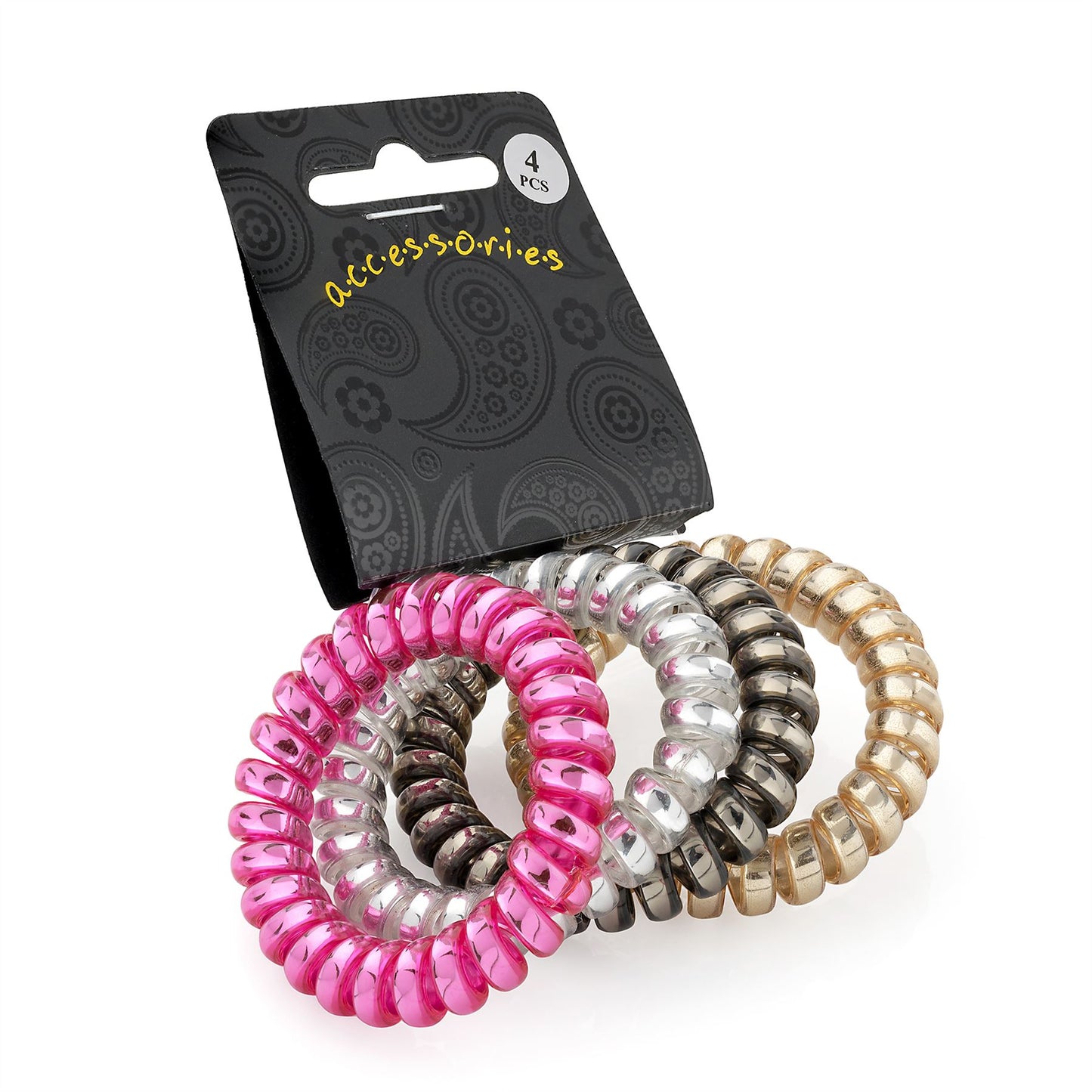 Pink Gold Silver Telephone Coil Elastic Scrunchie Hair Bobbles Ponytail