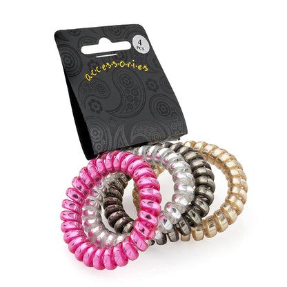 Pink Gold Silver Telephone Coil Elastic Scrunchie Hair Bobbles Ponytail