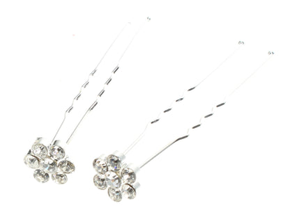2 x Crystal Daisy Cluster Flower Hair Pins Wedding Prom Bridal Bridesmaid