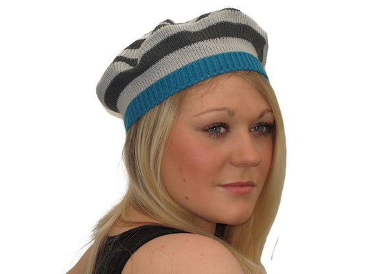 Ladies Womens Soft Warm Winter Grey Teal Blue Knitted French Beret Hat