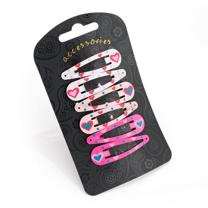 4.75cm Pink White Heart Pattern Metal Snap Hair Clip Bendies Hair Slides