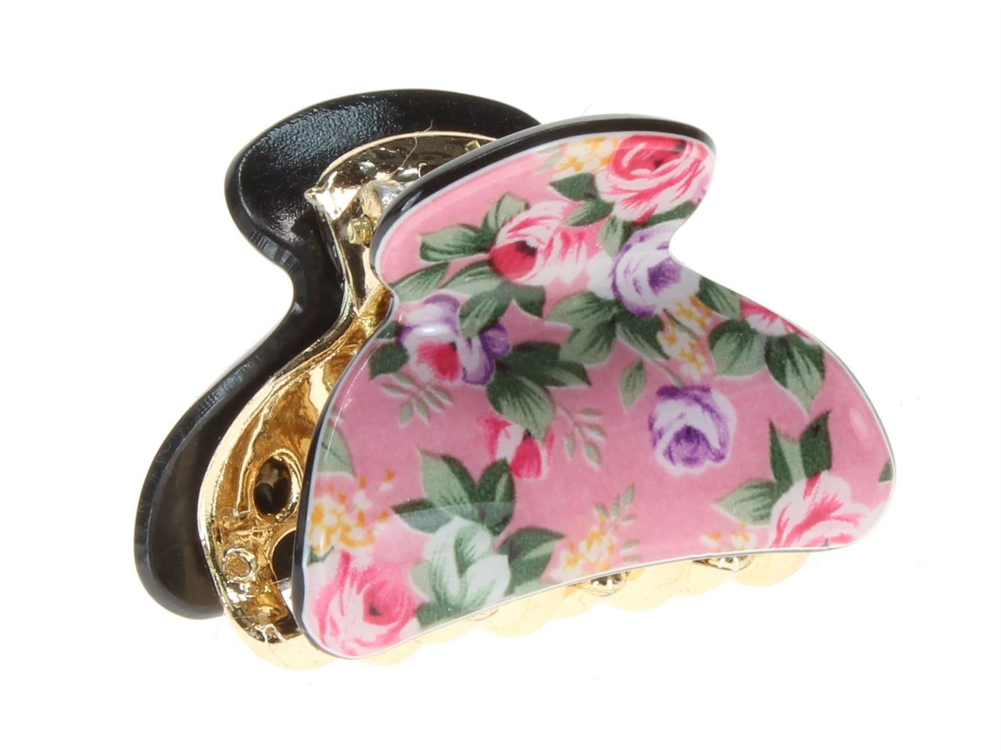 4cm Small Pink Ditsy Rose Acrylic Plastic Hair Claw Clip Clamp Bulldog Clip