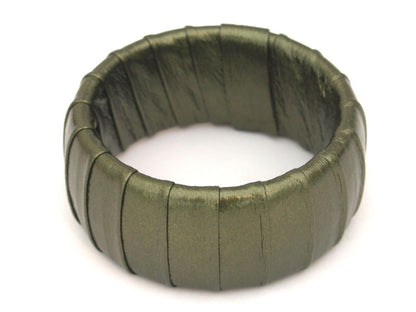 Ladies Green Gold Faux Leather Wrap Chunky Bracelet Bangle Jewellery