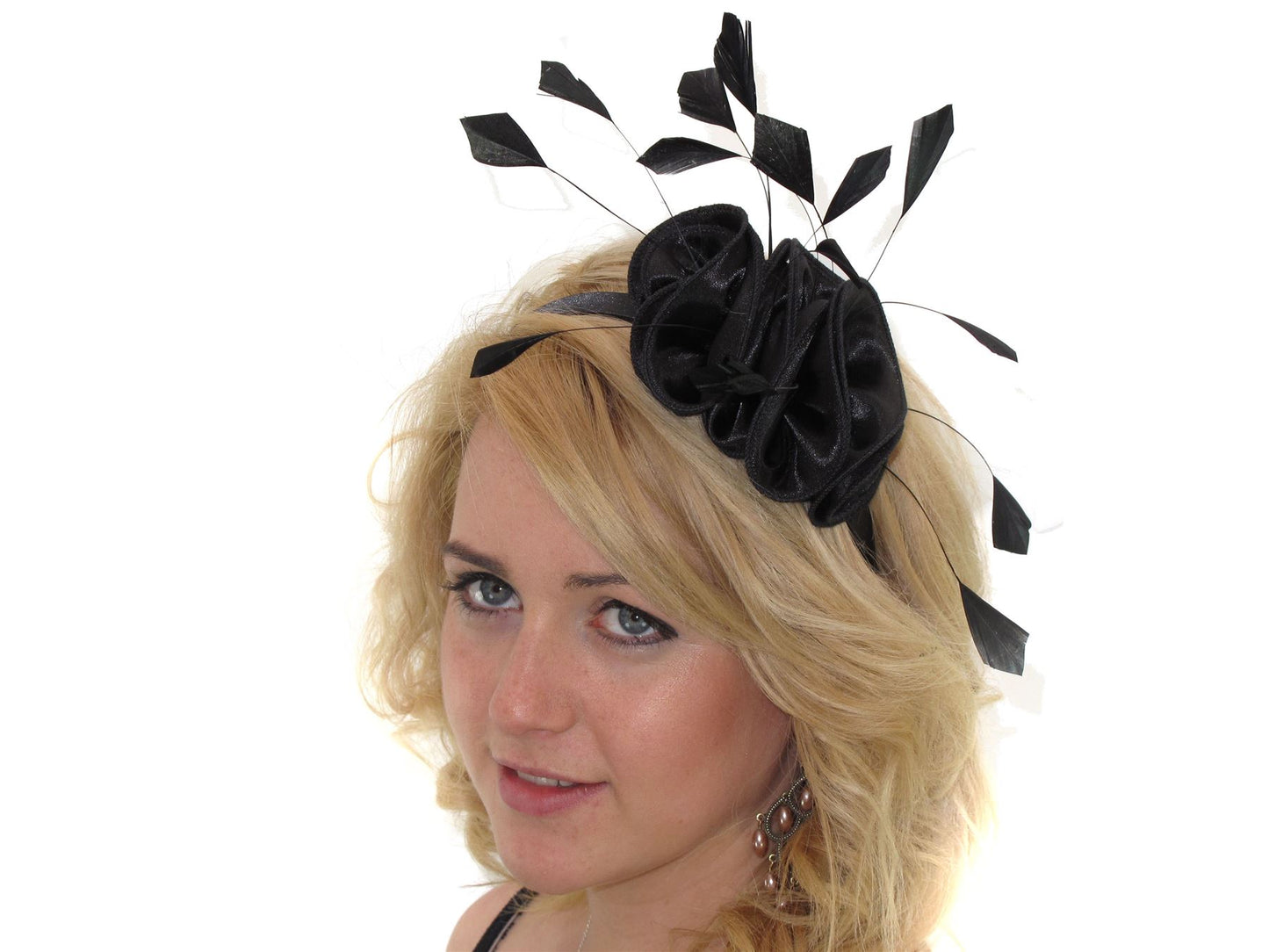Black Satin Ruffle Feather Head Band Hair Band Fascinator HatRaces