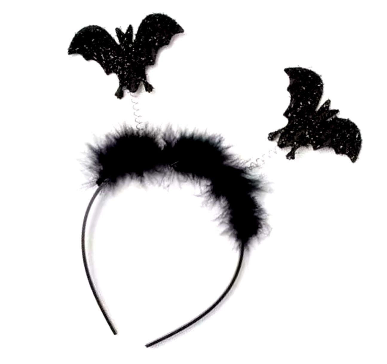 Halloween Black Glitter Bat Headband Boppers Fancy Dress Alice Hair Band