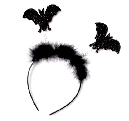 Halloween Black Glitter Bat Headband Boppers Fancy Dress Alice Hair Band