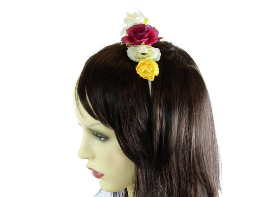 Rose Flower Floral Garland Narrow Thin Metal Headband Hair Band Festival