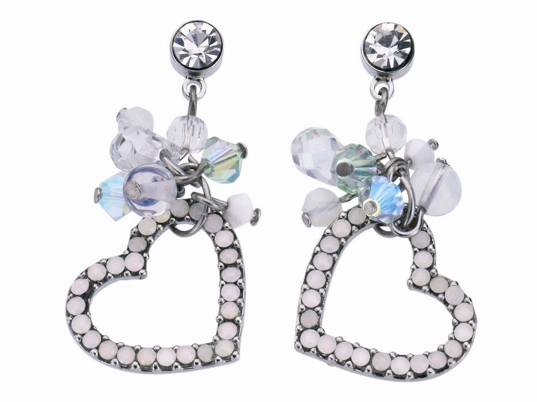 Crystal Cluster Heart Drop Earrings Womens Ladies Girls