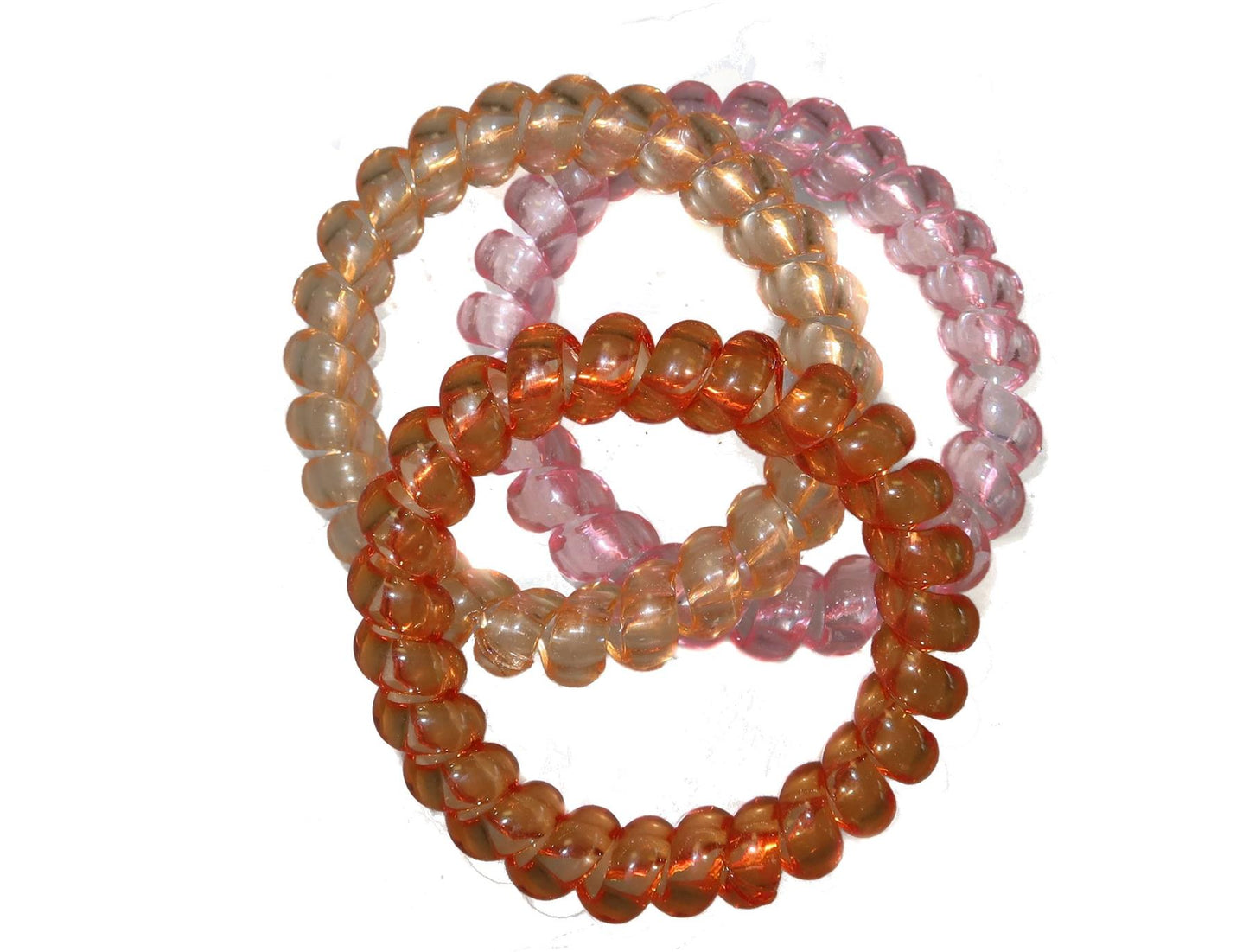 Telephone Cord Scrunchie Hair Bobbles - Peach Pink Orange