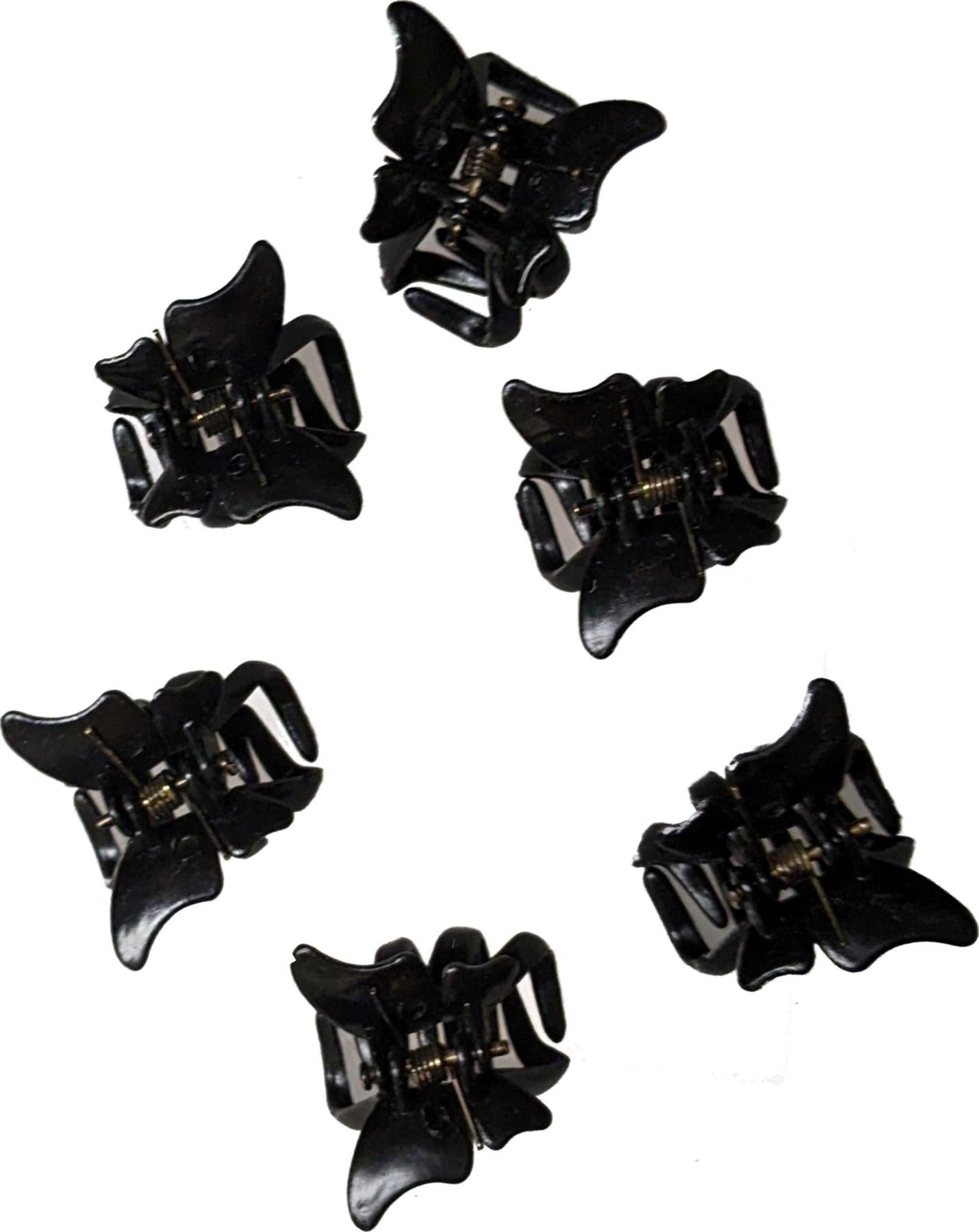 Pack of 6 Small Mini 2cm Black Plastic Butterfly Hair Claws Clips Clamps