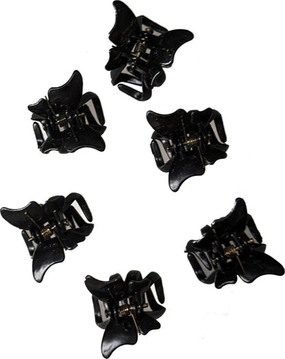 Pack of 6 Small Mini 2cm Black Plastic Butterfly Hair Claws Clips Clamps