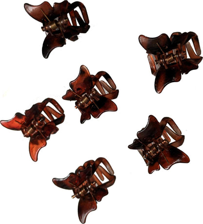 6 Small Mini 2cm Tort Brown Plastic Butterfly Hair Claws Clips Clamps