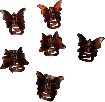 6 Small Mini 2cm Tort Brown Plastic Butterfly Hair Claws Clips Clamps