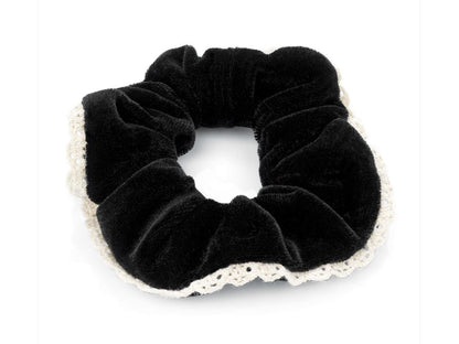 Soft Navy Velvet Lace Trim Hair Scrunchie Bobble Elastic Hair Band