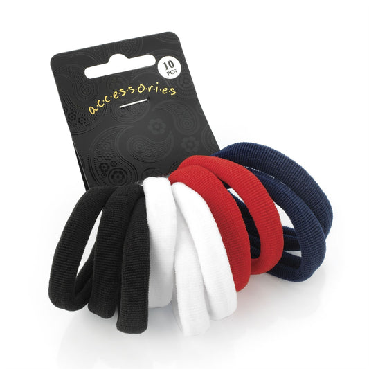 10 Black White Red Navy Soft Endless No Metal Hair Bobbles Elastics Bands