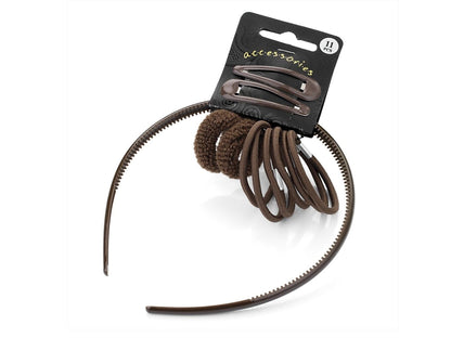 Brown School Snap Hair Band Clips Headband Elastic Bobble Ponio Donut Girls