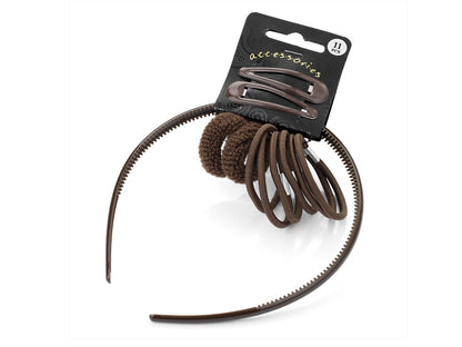 Brown School Snap Hair Band Clips Headband Elastic Bobble Ponio Donut Girls