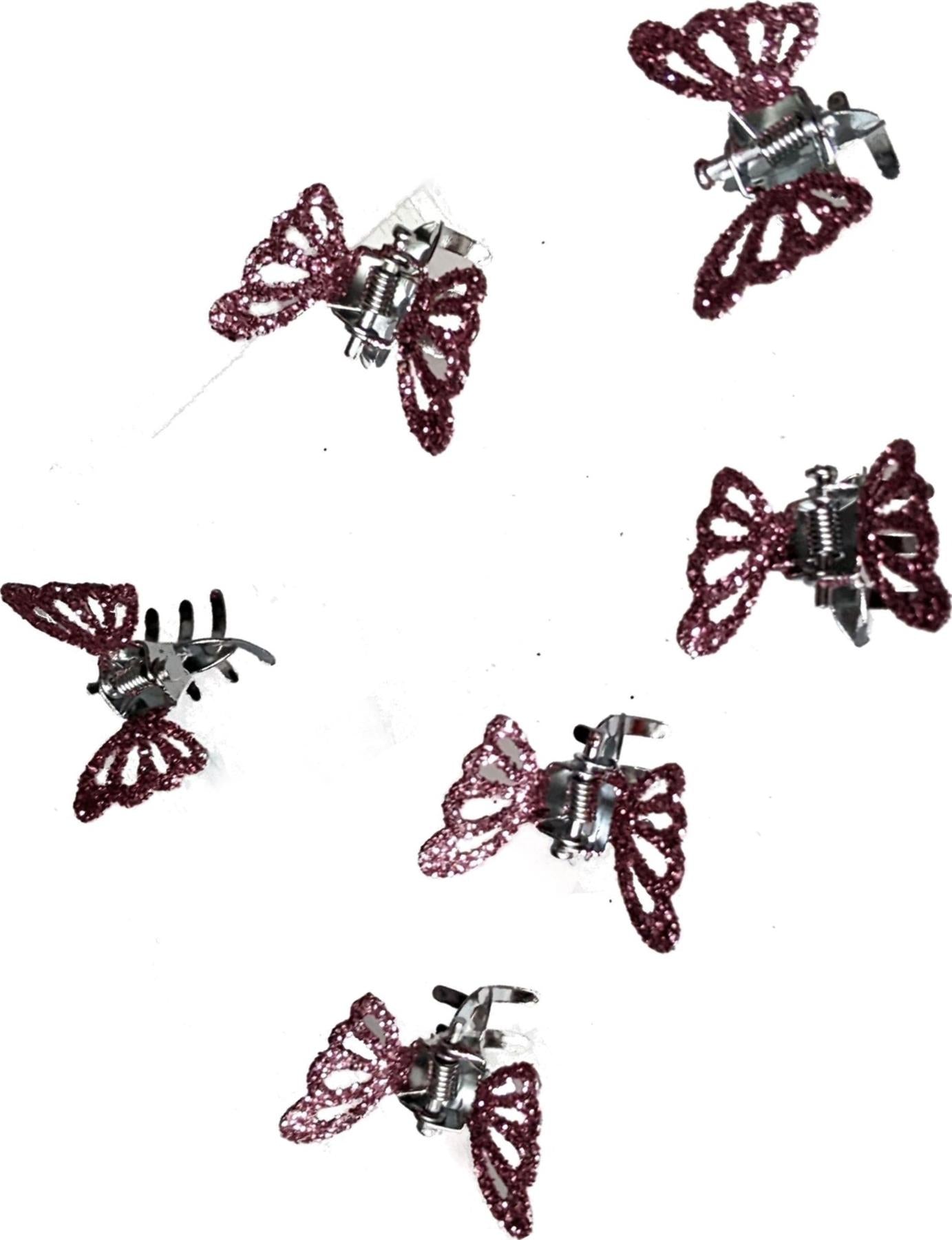 6 Small Mini Tiny Metal Pink Glitter Butterfly Hair Claws Clips Clamps