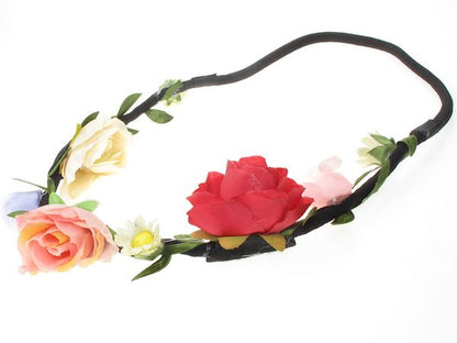 Salmon Pink Flower Garland Crown Headband Elastic Hair Band Summer Festival