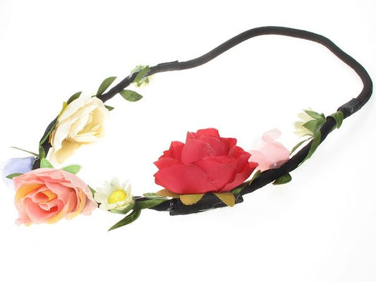 Salmon Pink Flower Garland Crown Headband Elastic Hair Band Summer Festival