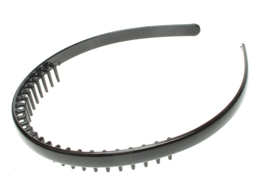 Unisex 1cm wide Black Plastic Headband Alice Hair Band With Comb Slide Grip