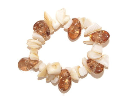 Brown Chunky Bead Natural Shell Elasticated Stretch Bracelet Bangle