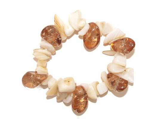 Brown Chunky Bead Natural Shell Elasticated Stretch Bracelet Bangle