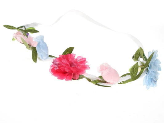 Hot Pink Pastel Flower Garland Crown Headband Elastic Hair Band Festival