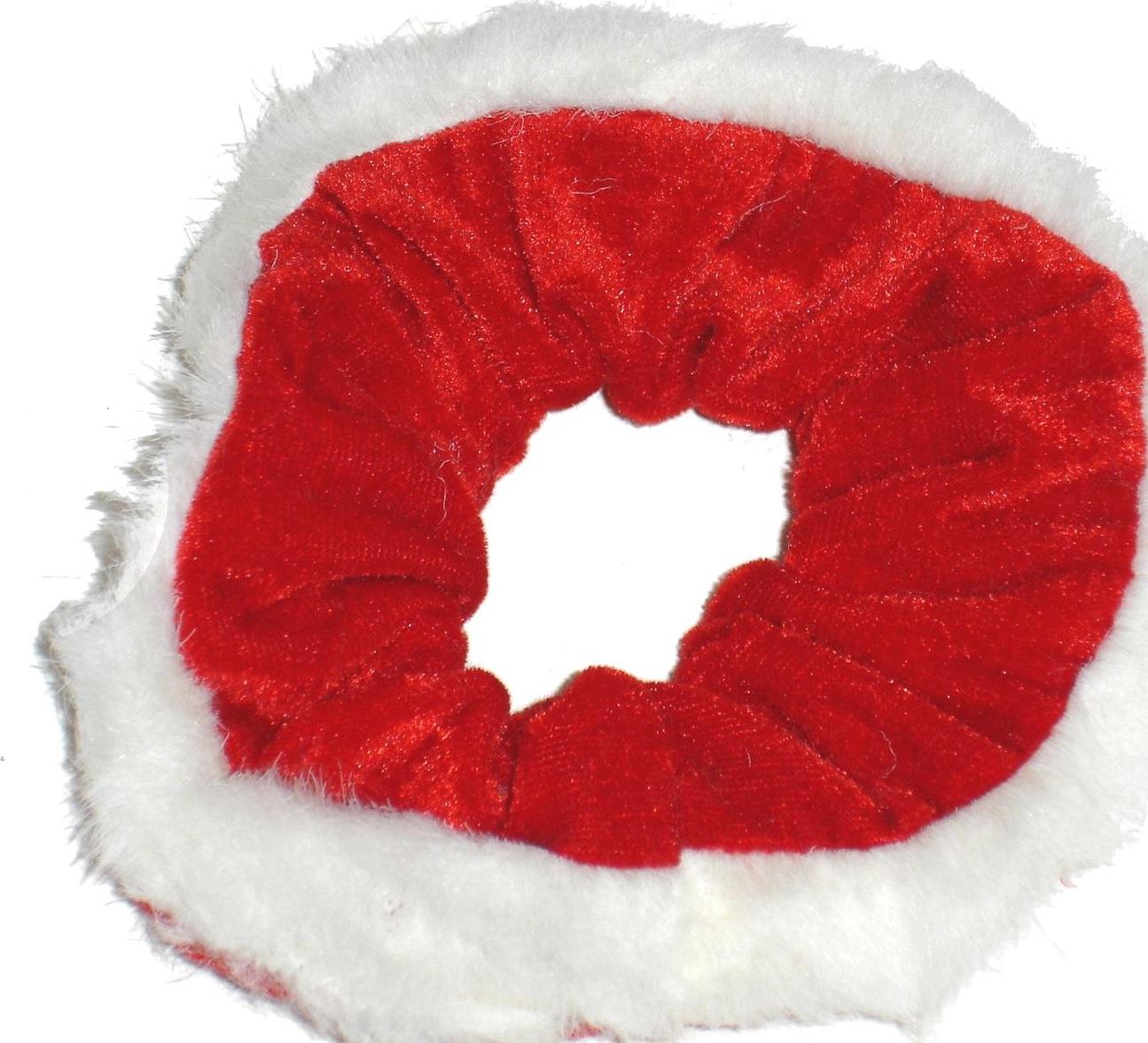 Red White Christmas Velvet Fur Scrunchie Hair Bobble Elastic Xmas